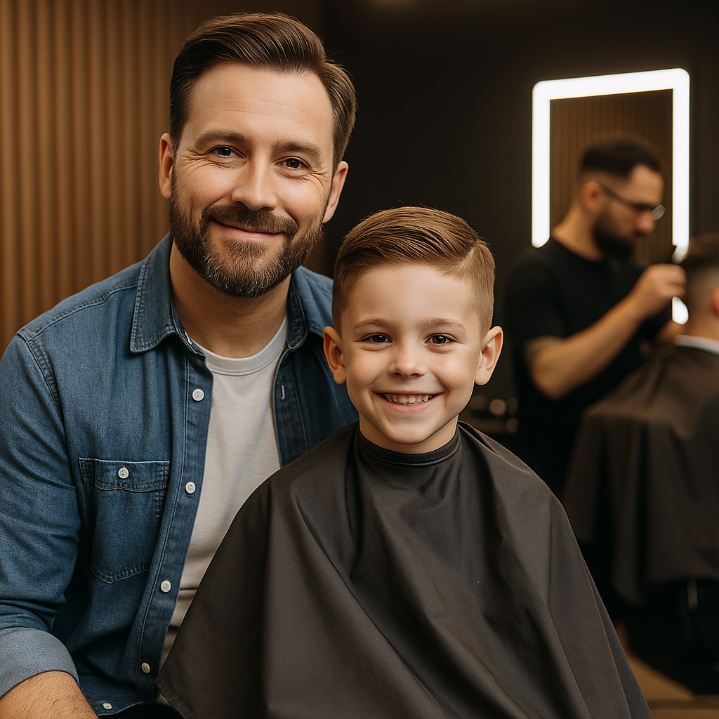 Father and son side-by-side haircuts at Funking Barber in Hollywood FL